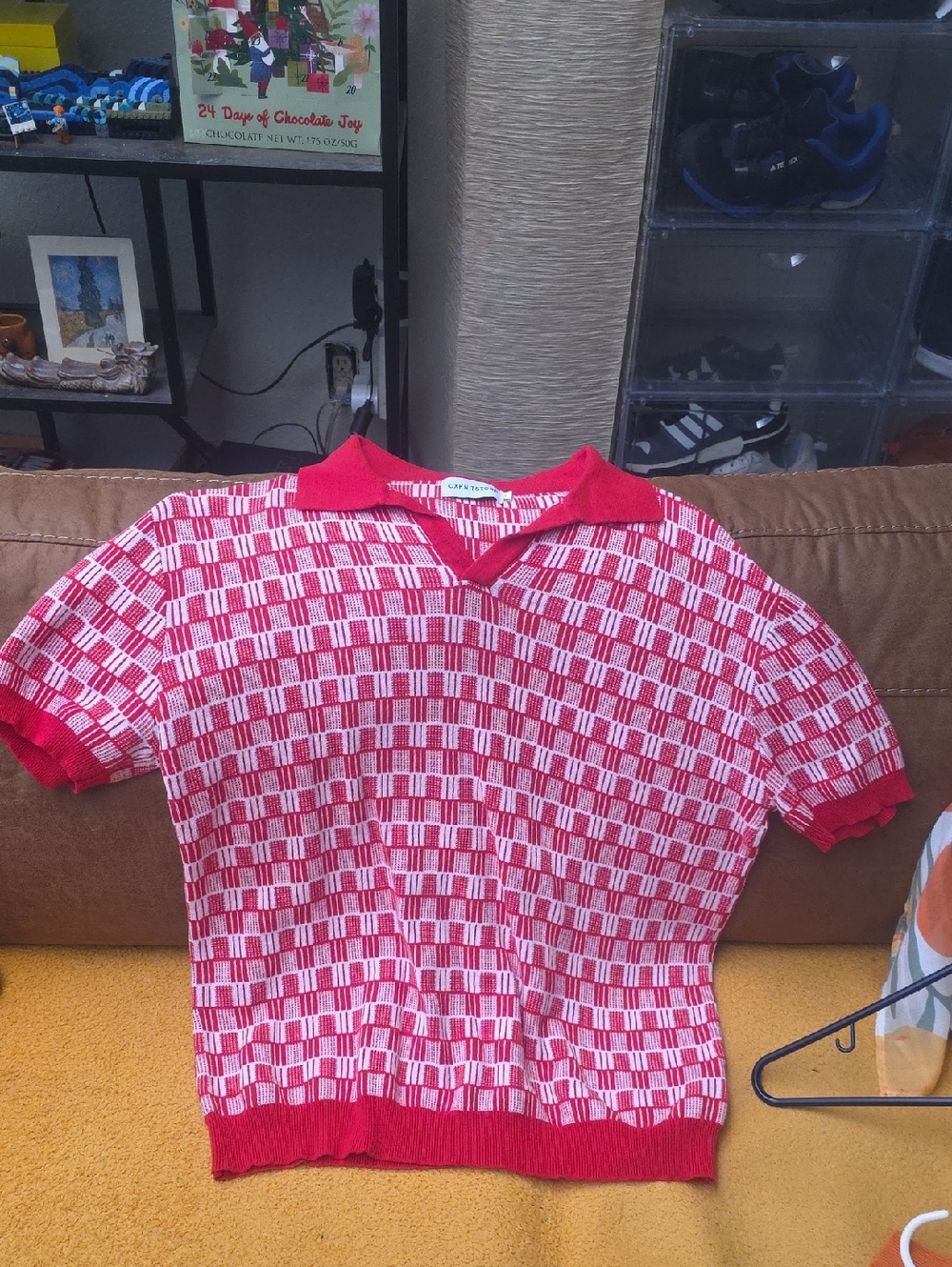 Red & White Short-Sleeve Knit Polo Shirt